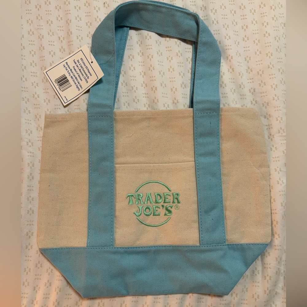 NWT Trader Joe’s Mini Pastel Canvas Tote Bag - Blue - Picture 2 of 3